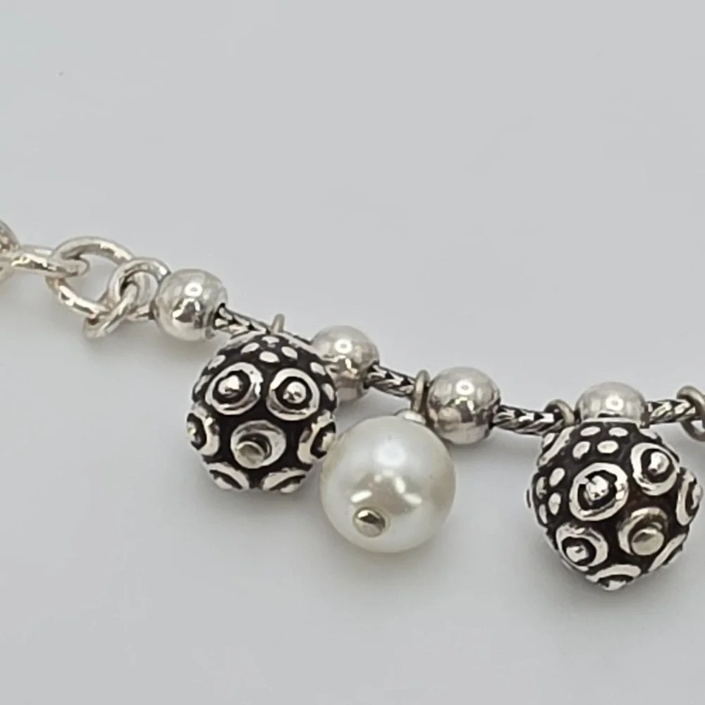 BRIGHTON 'Sophisticate' Bracelet Faux Pearls BELeads Silver Plate 6.75" - Picture 6 of 12